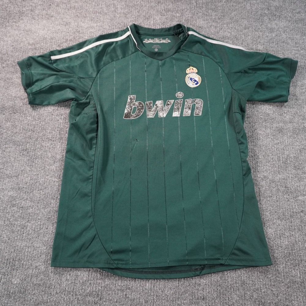 Real Madrid Soccer Jersey Mens XL Green 110 Years Anniversary bwin Pinstripe